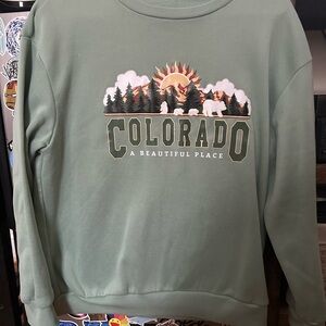 SHEIN Green Colorado Graphic Crewneck Sweater